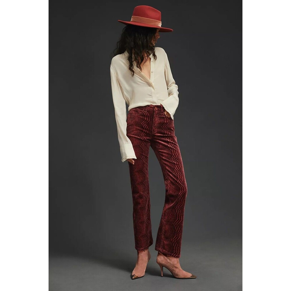 Pilcro Women’s Size 27 The Yaya Mid-Rise Crop Flare Corduroy Pants Geometric - Picture 12 of 12